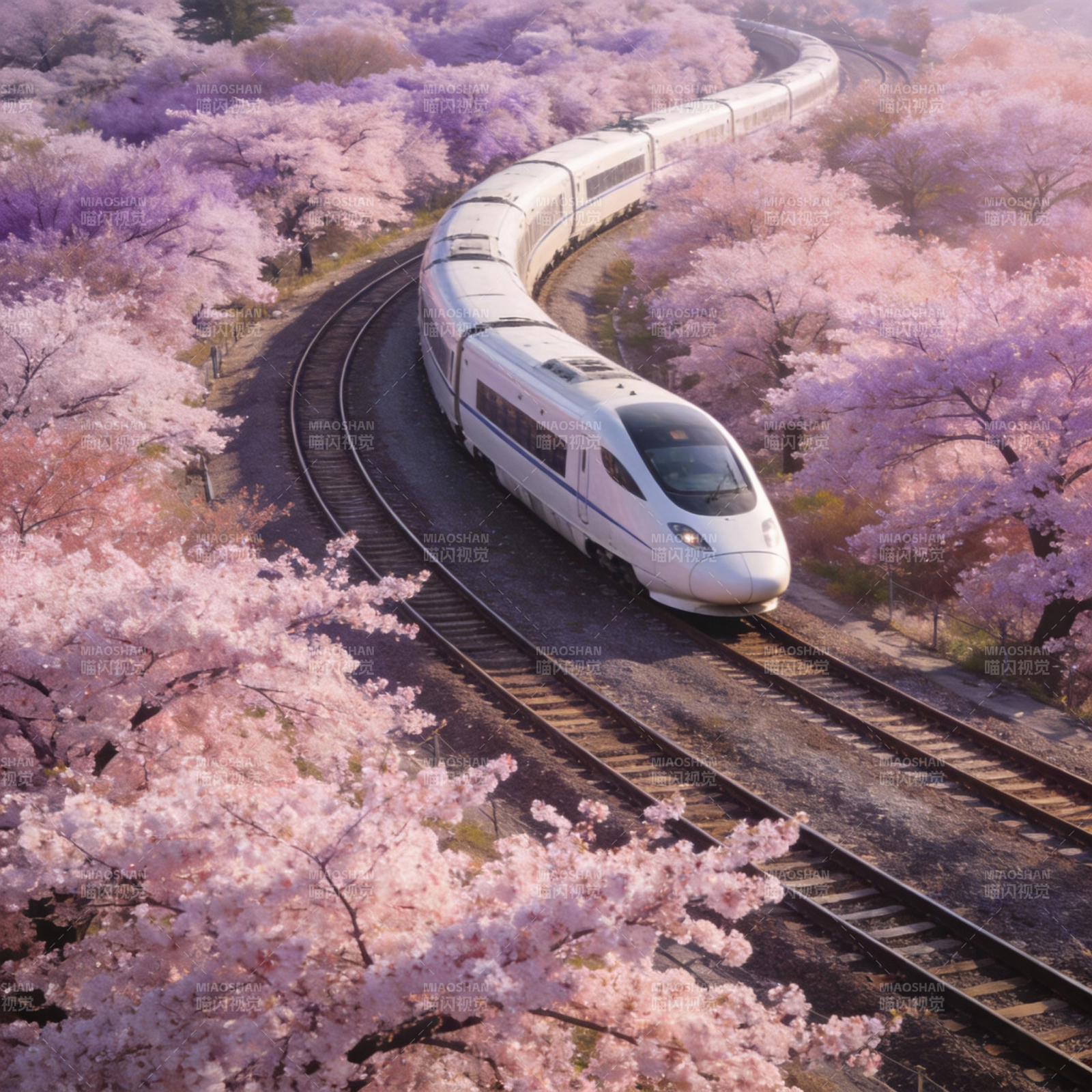 樱花列车春日行图片