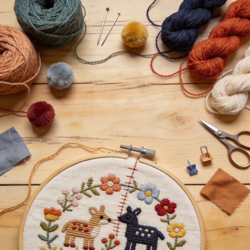 刺绣鹿与花图片