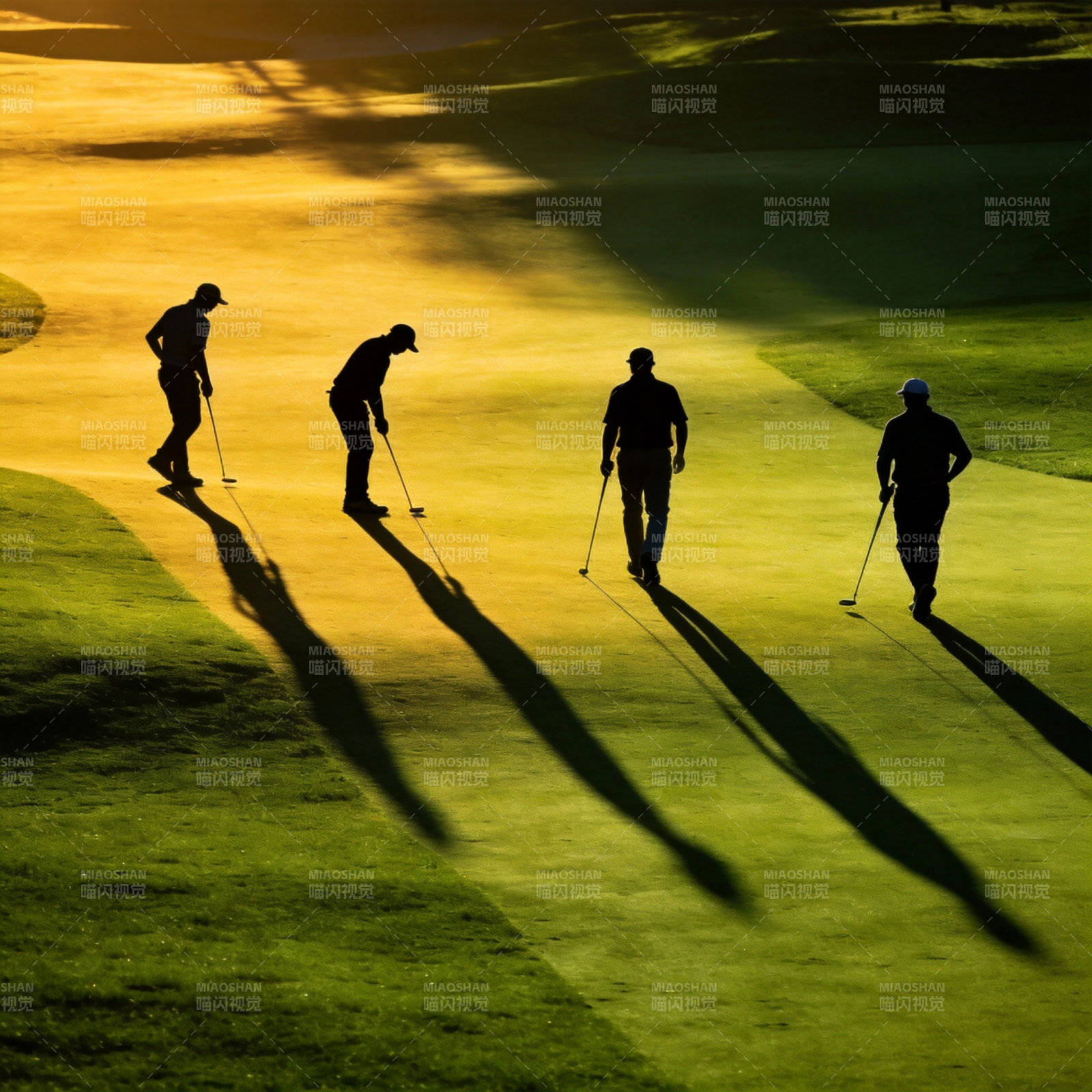 夕阳下的高尔夫剪影图片