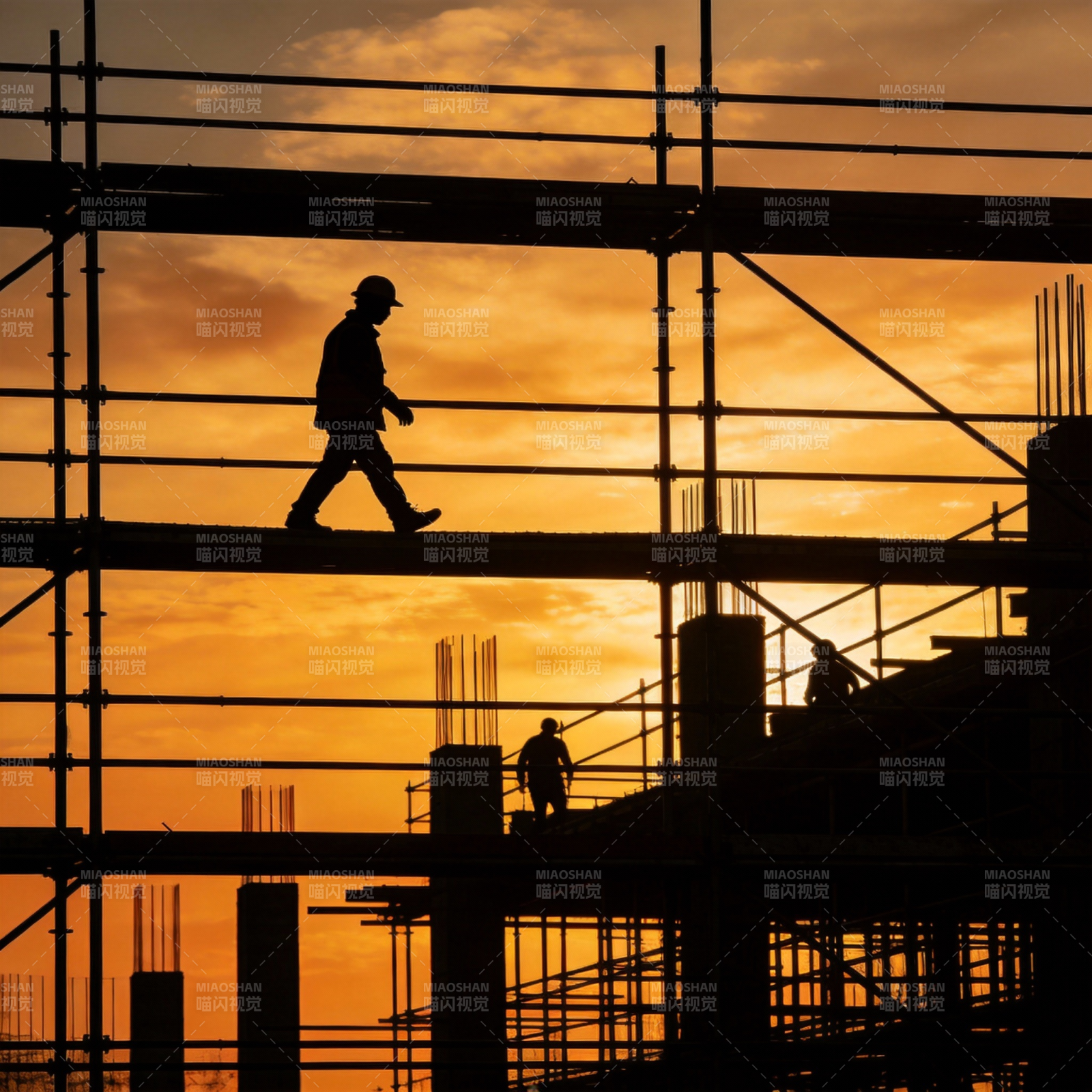 夕阳下的建筑剪影图片