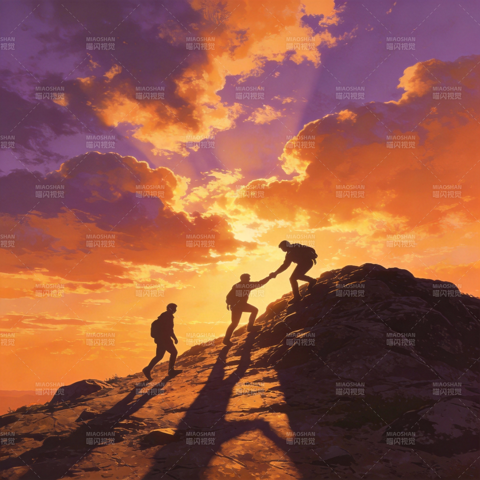 携手登顶 共赏日落图片