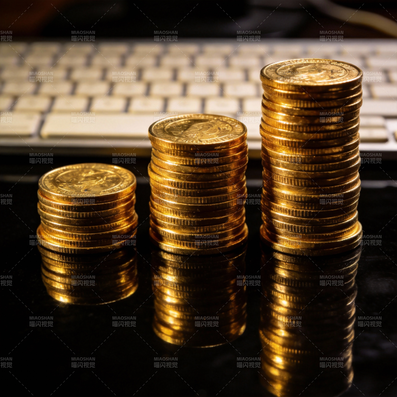 金币堆叠成长阶梯图片