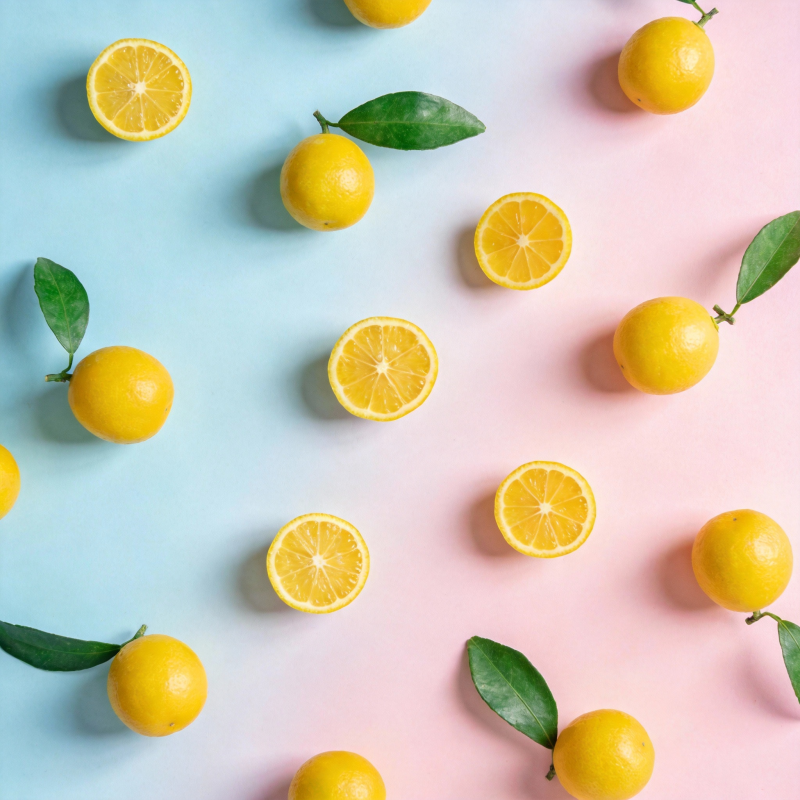 柠檬与绿叶的清新拼贴图片