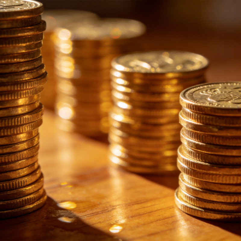 金币堆叠光影交错图片