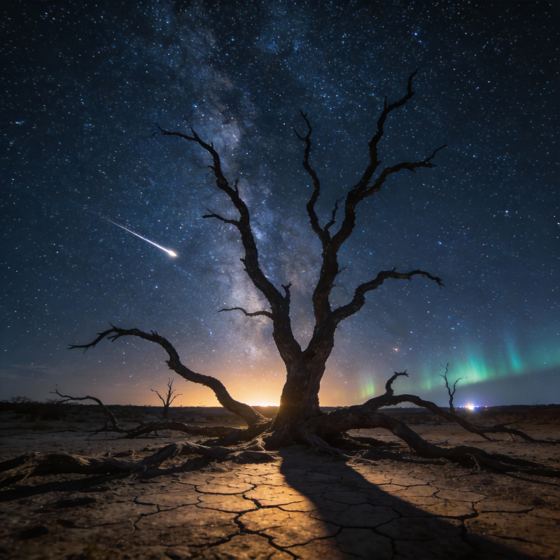 星空下的枯树图片