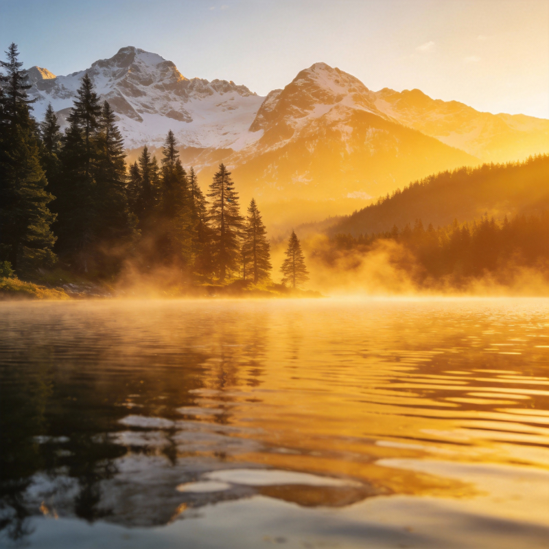 晨曦湖光山色图片