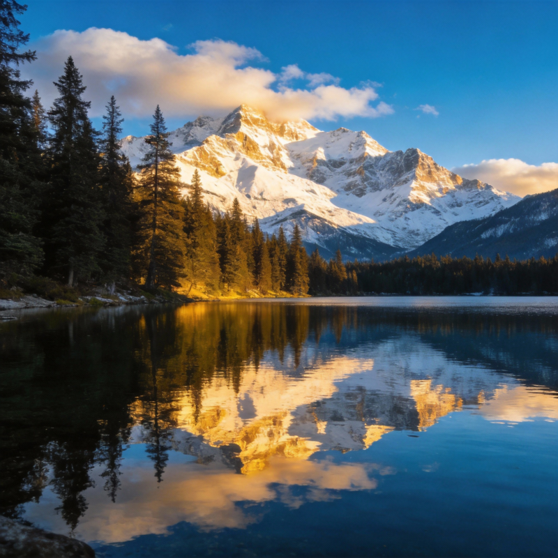 雪山倒影湖光图片