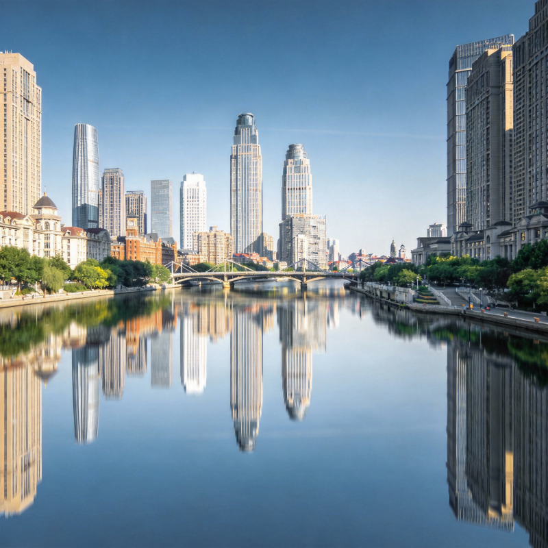 城市倒影 水天一色图片