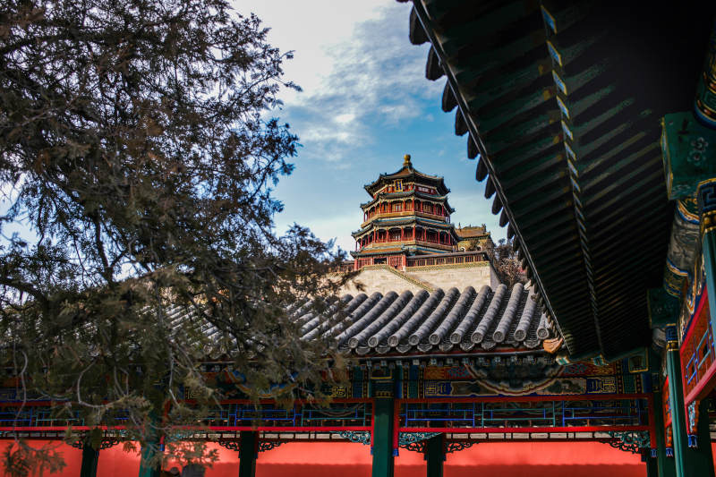 颐和园佛香阁 古塔映碧空图片