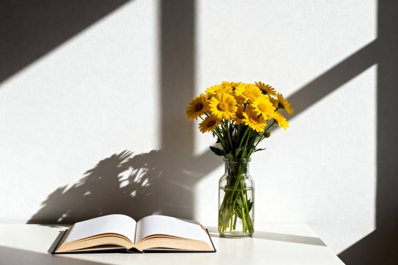 书与花的静谧时光图片