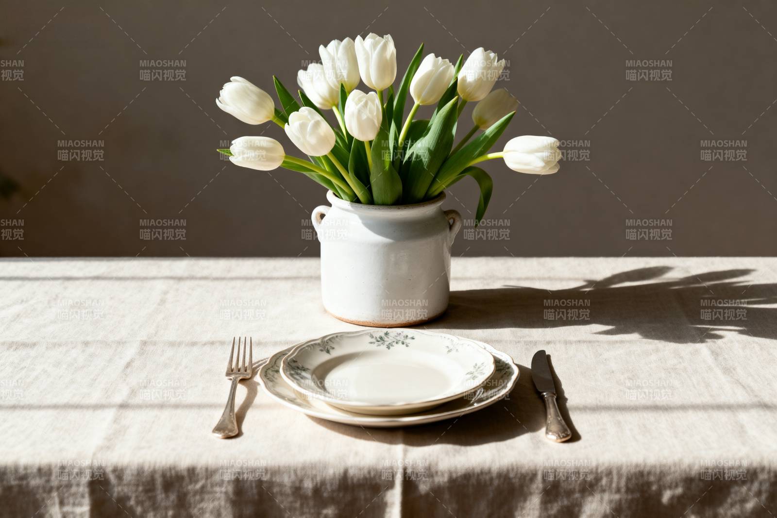 白郁金香静物图片