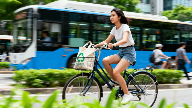 骑车女孩城市行图片