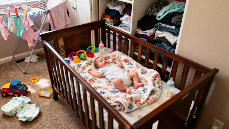 婴儿在摇篮中安睡图片