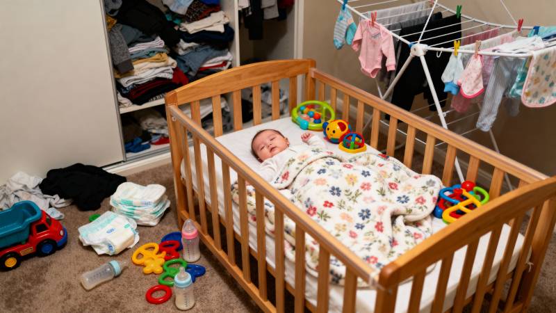 婴儿在摇篮中安睡图片