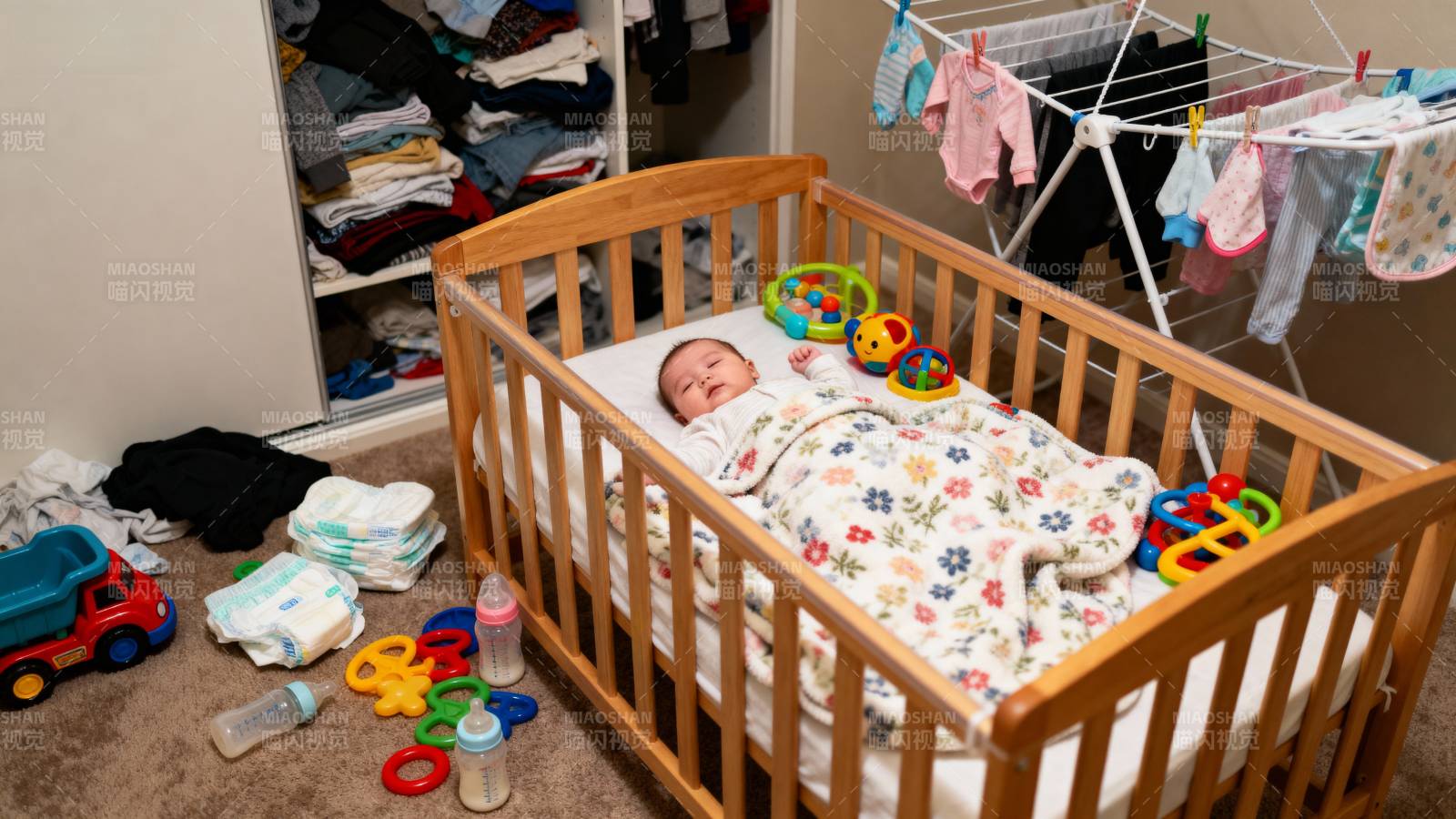 婴儿在摇篮中安睡图片