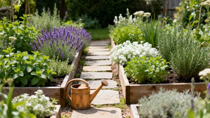 花园小径与木桶图片