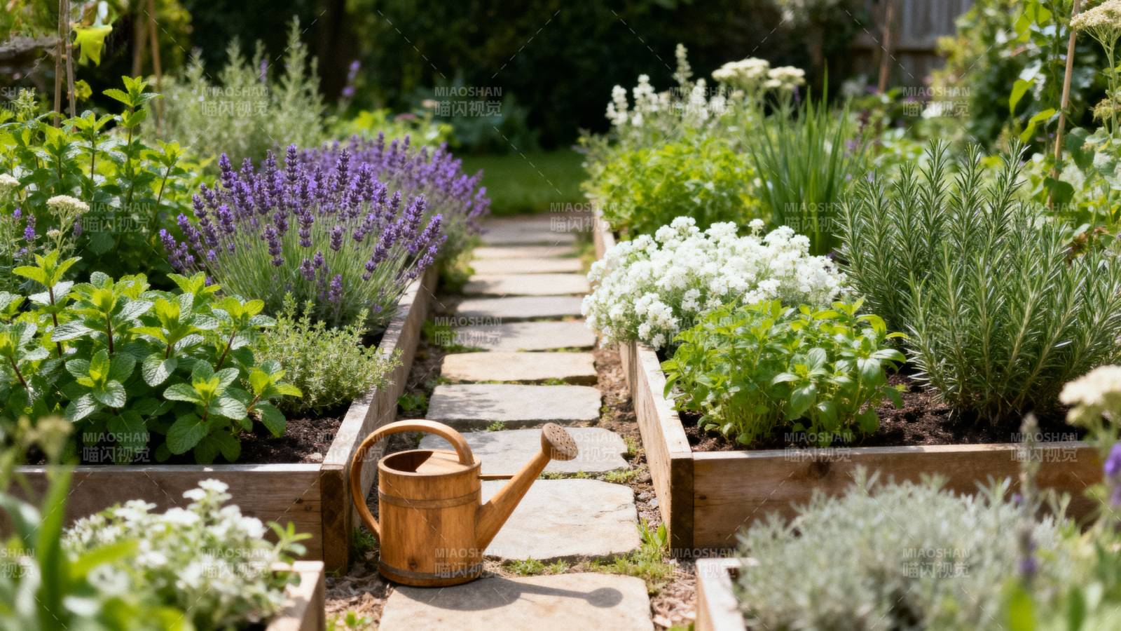 花园小径与木桶图片