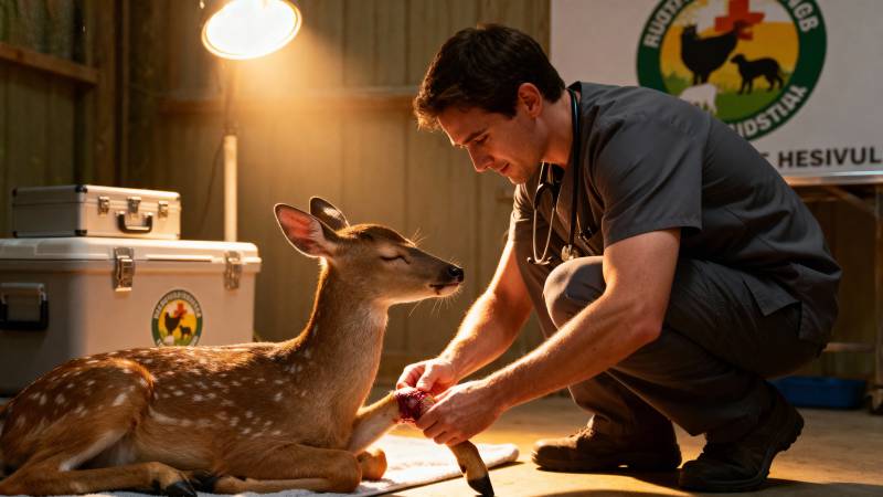 兽医为小鹿检查图片