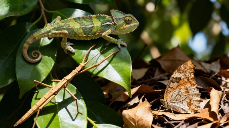 变色龙与昆虫共栖图片