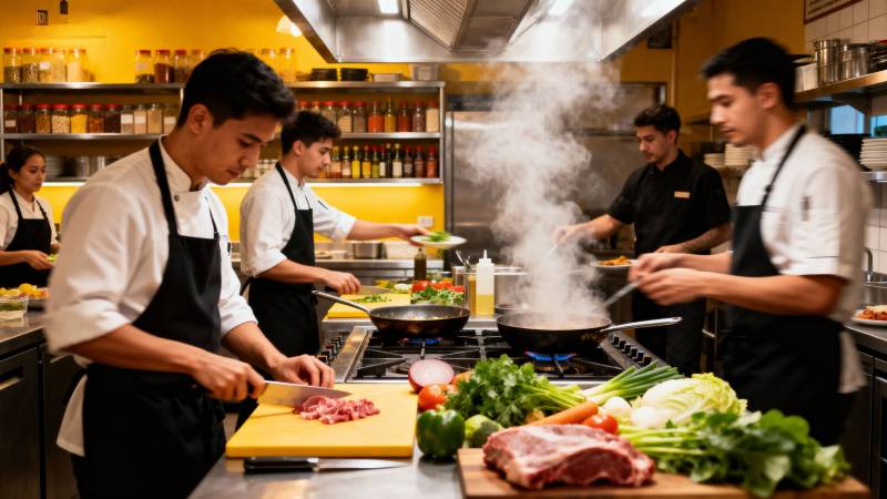 厨房忙碌的厨师们图片