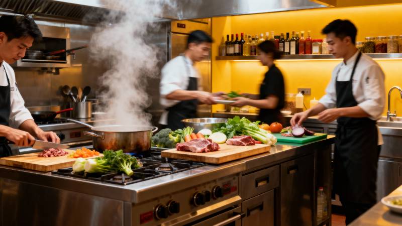 厨房忙碌烹饪中图片