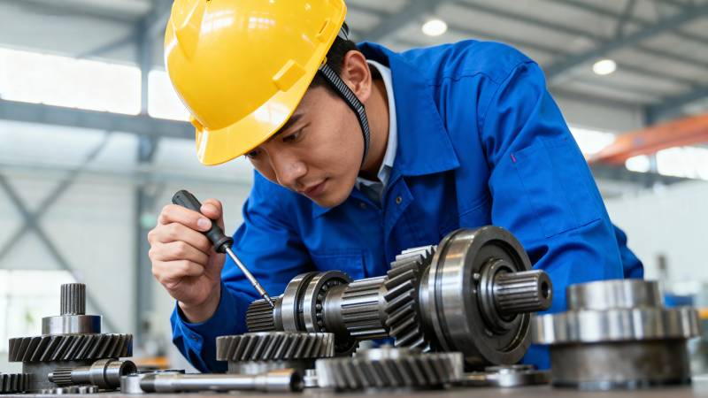 工人检修齿轮图片