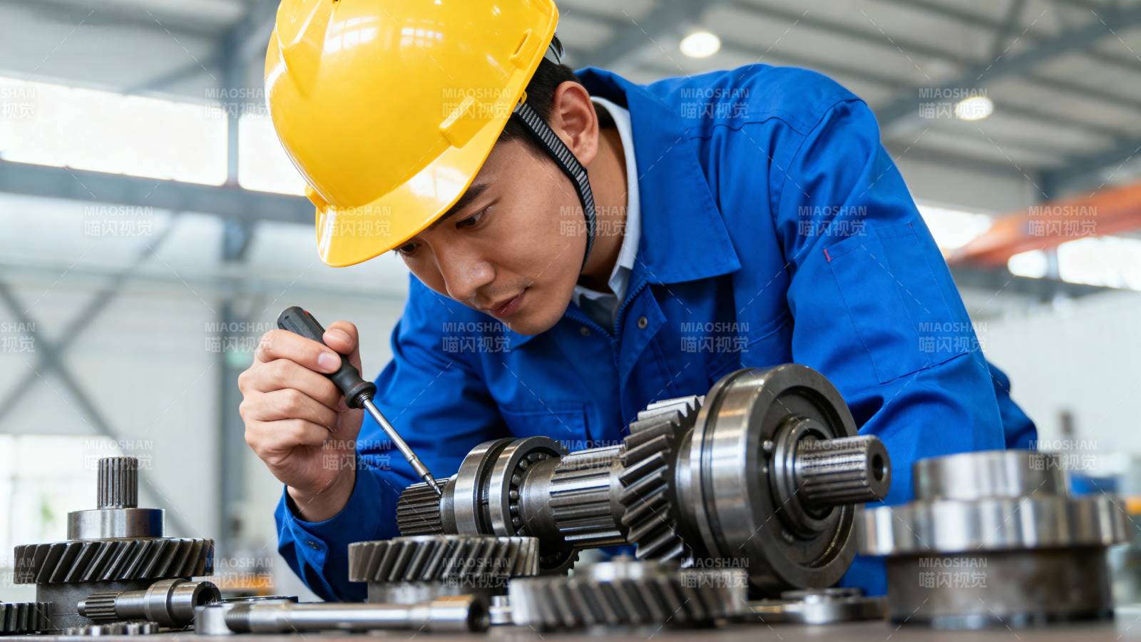 工人检修齿轮图片