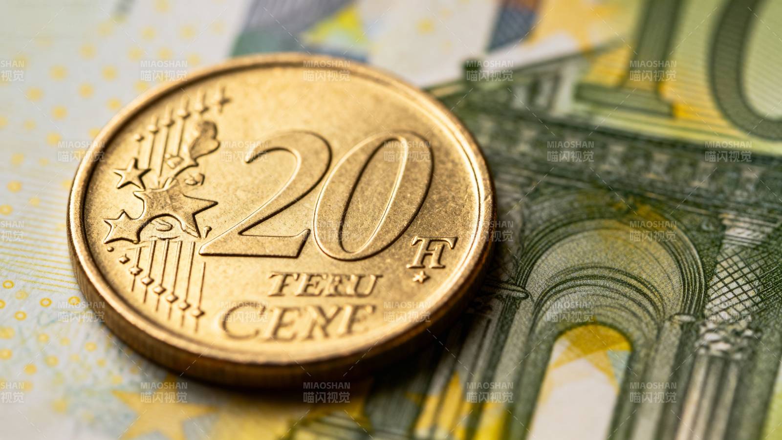 二十欧分硬币特写图片