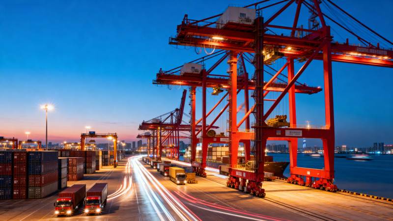 港口夜景繁忙运输图片