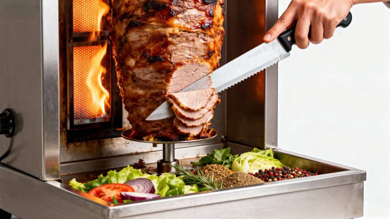 旋转烤肉切片中图片