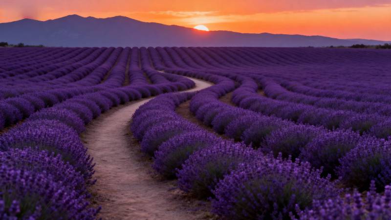 薰衣草田日落图片