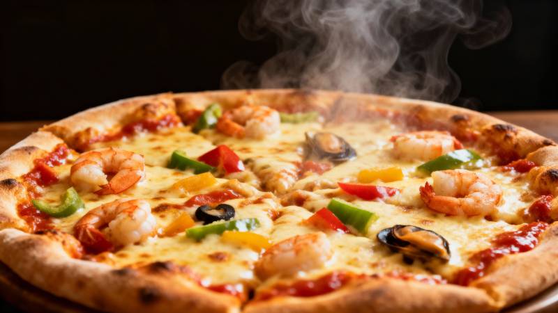 热腾腾海鲜披萨图片