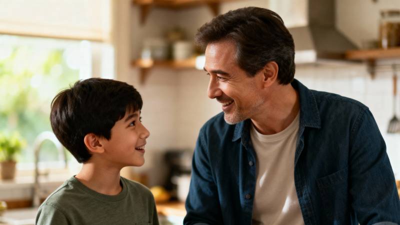 父子厨房温馨时刻图片