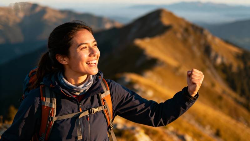 山巅欢笑的徒步者图片