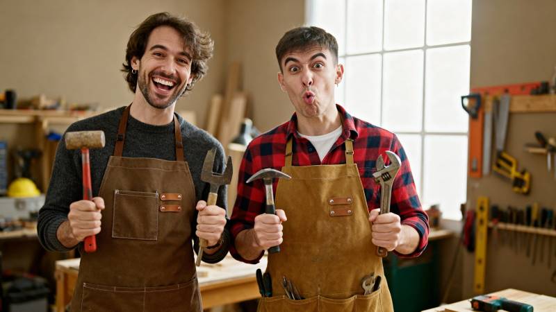 工匠笑对镜头图片