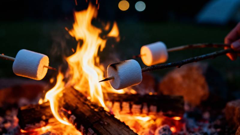 篝火烤棉花糖图片