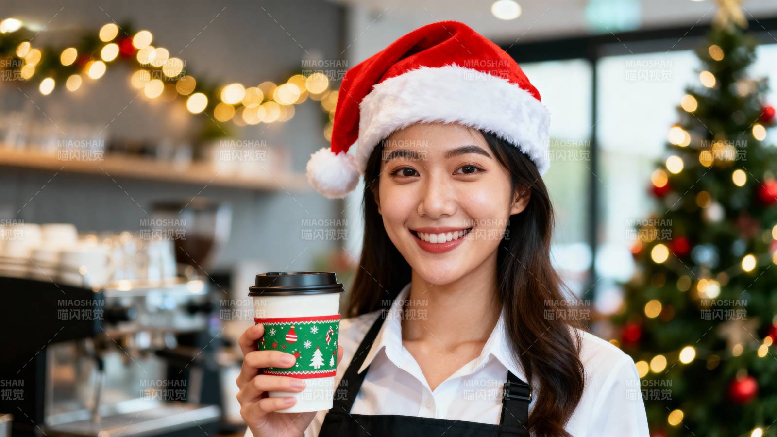 圣诞咖啡店微笑图片