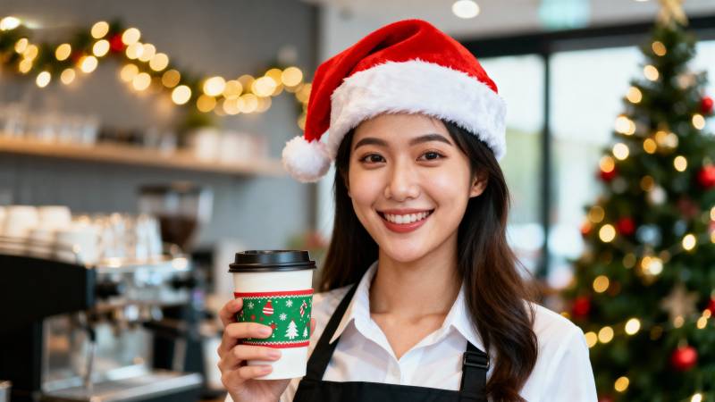 圣诞咖啡店微笑图片