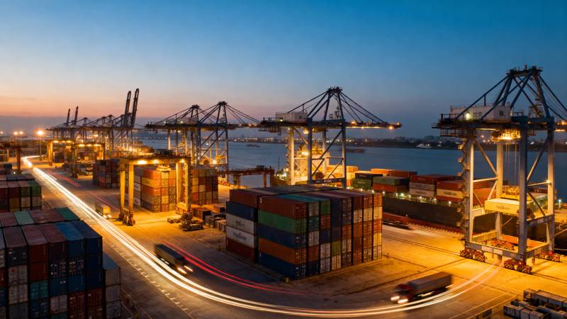 繁忙港口夜景图片