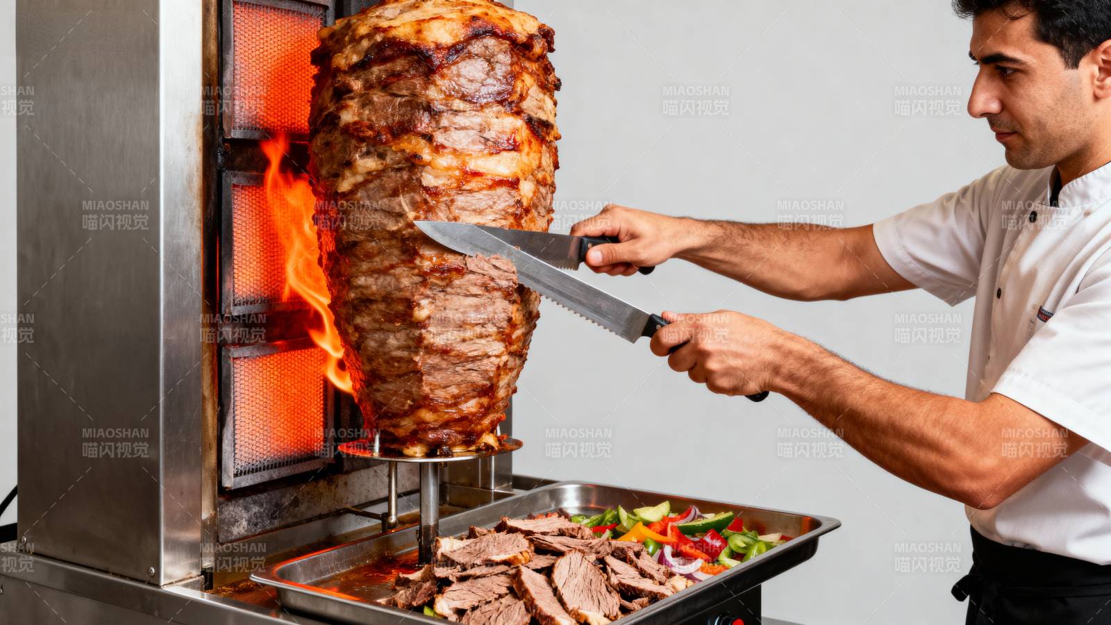 旋转烤肉切片中图片