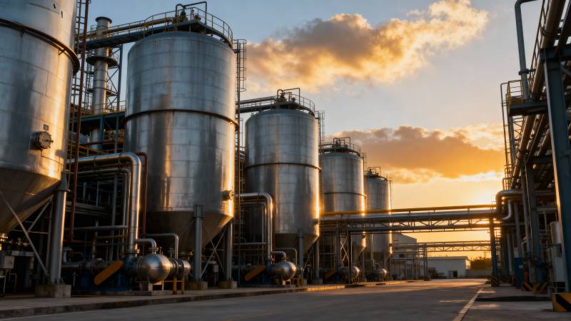 工业储罐日落景象图片