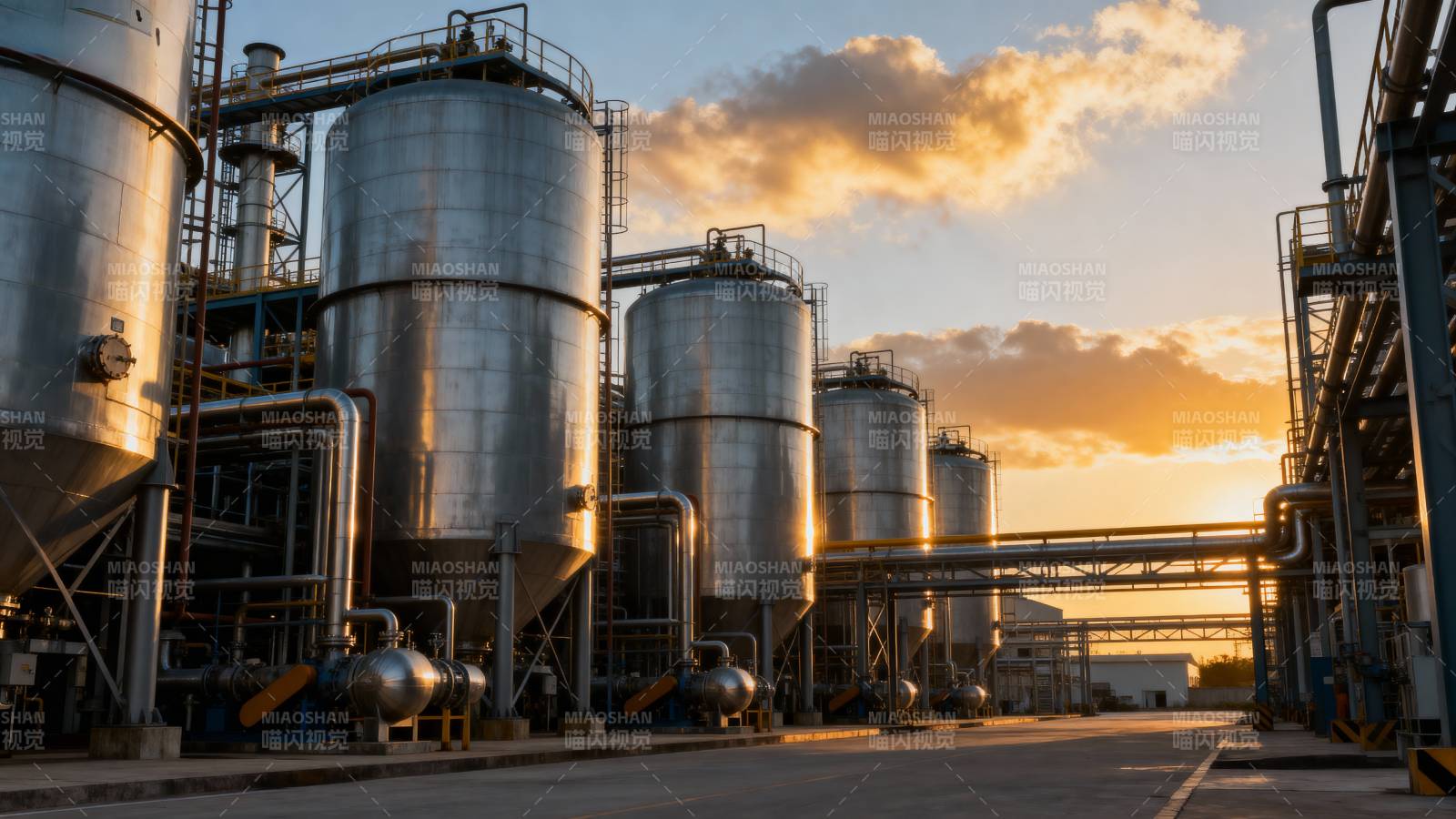工业储罐日落景象图片
