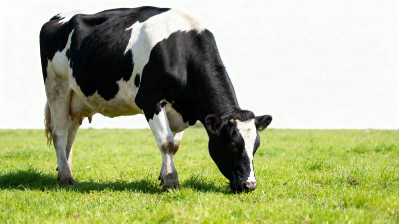 奶牛在草地上吃草图片