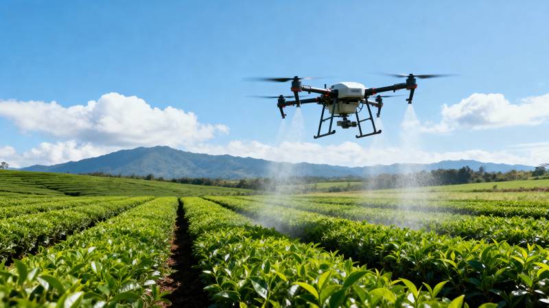 无人机喷洒茶园图片