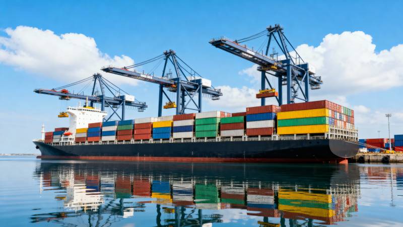 集装箱货轮停靠港口图片