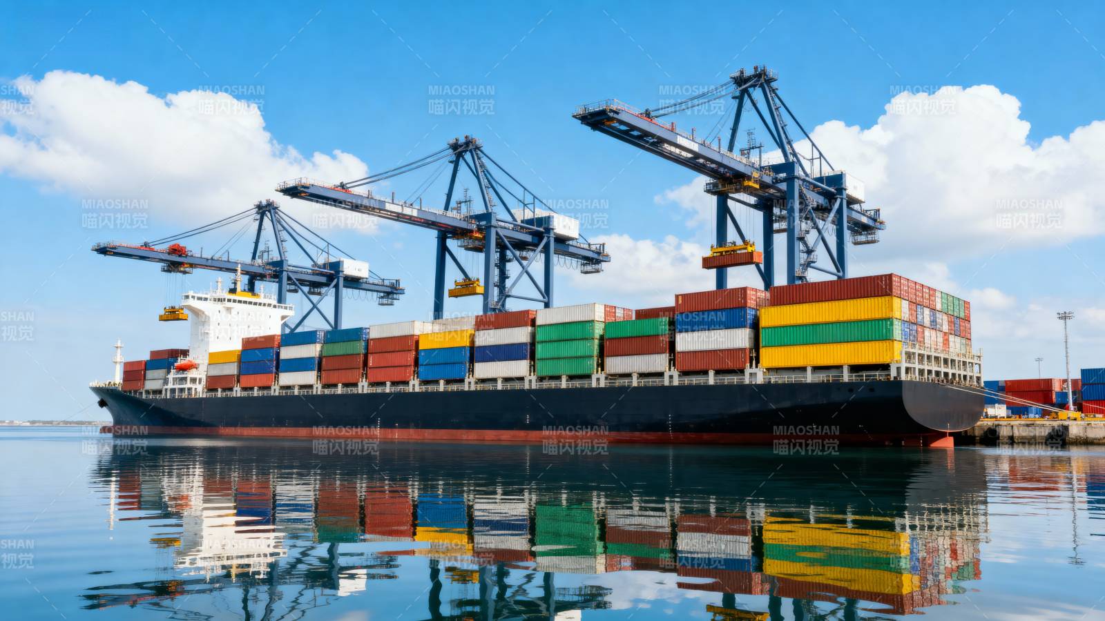 集装箱货轮停靠港口图片