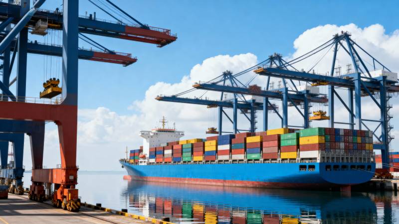 繁忙港口集装箱船图片