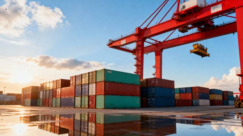 集装箱码头日落图片