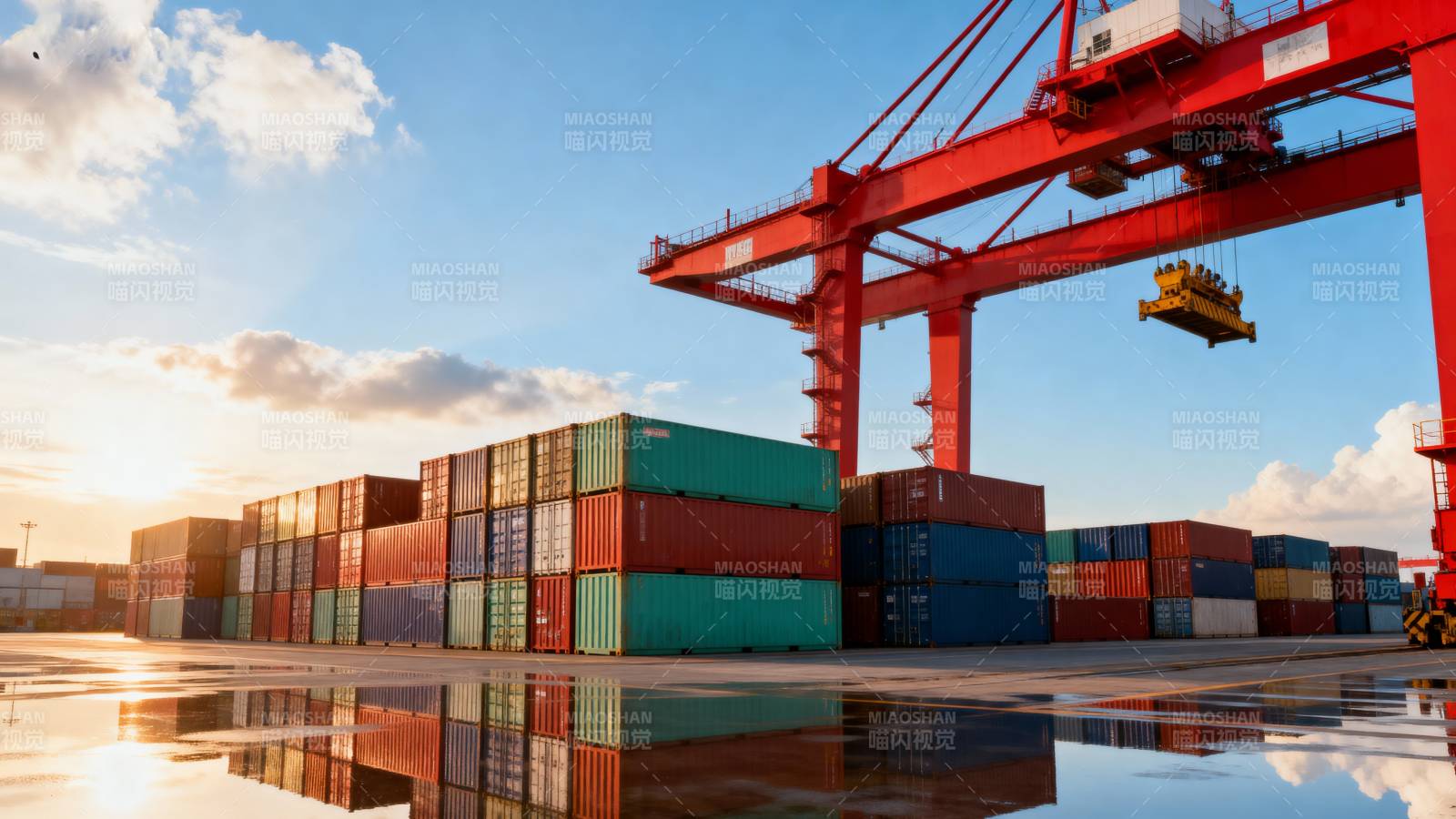 集装箱码头日落图片