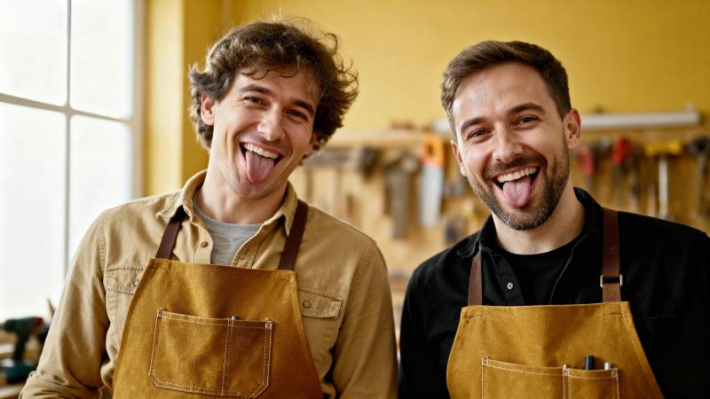 两位工匠开心微笑图片